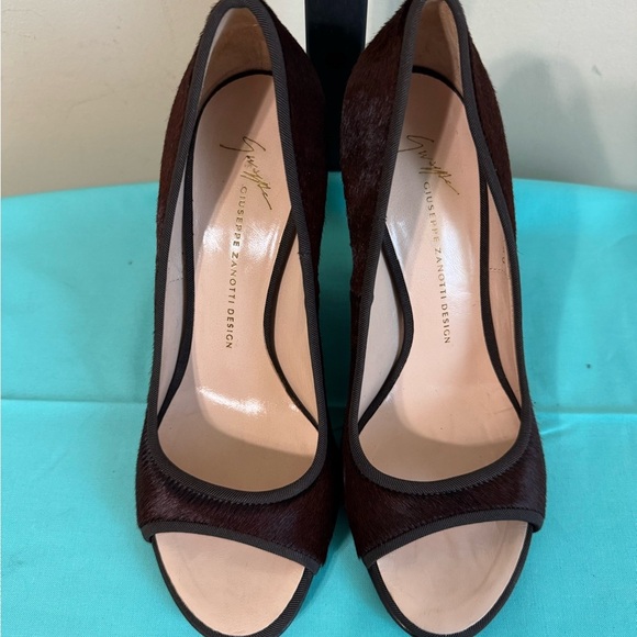 Giuseppe Zanotti Dark Brown Peep-Toe Heels - Picture 1 of 13